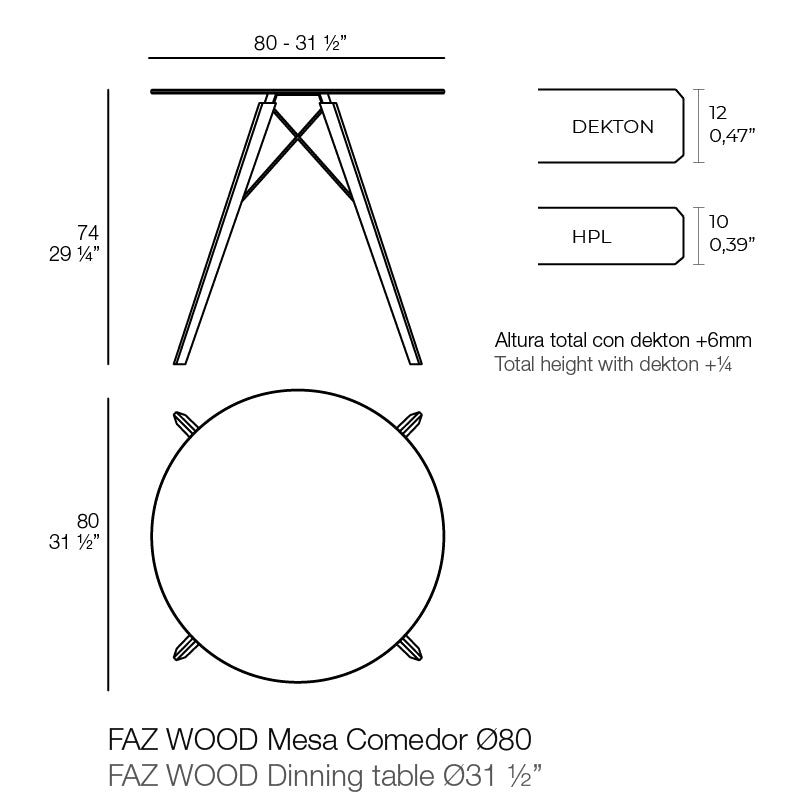 Faz - Wood Dining Table Ø80X74 Cm