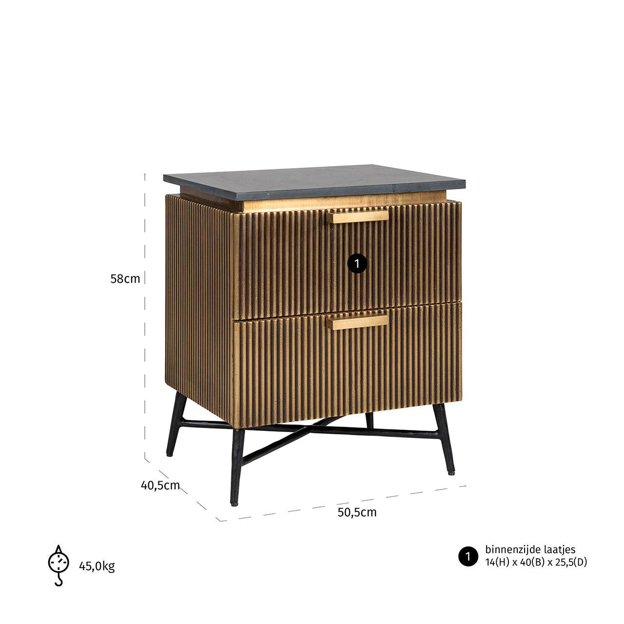 Nightstand Ironville 2-drawers (Gold)