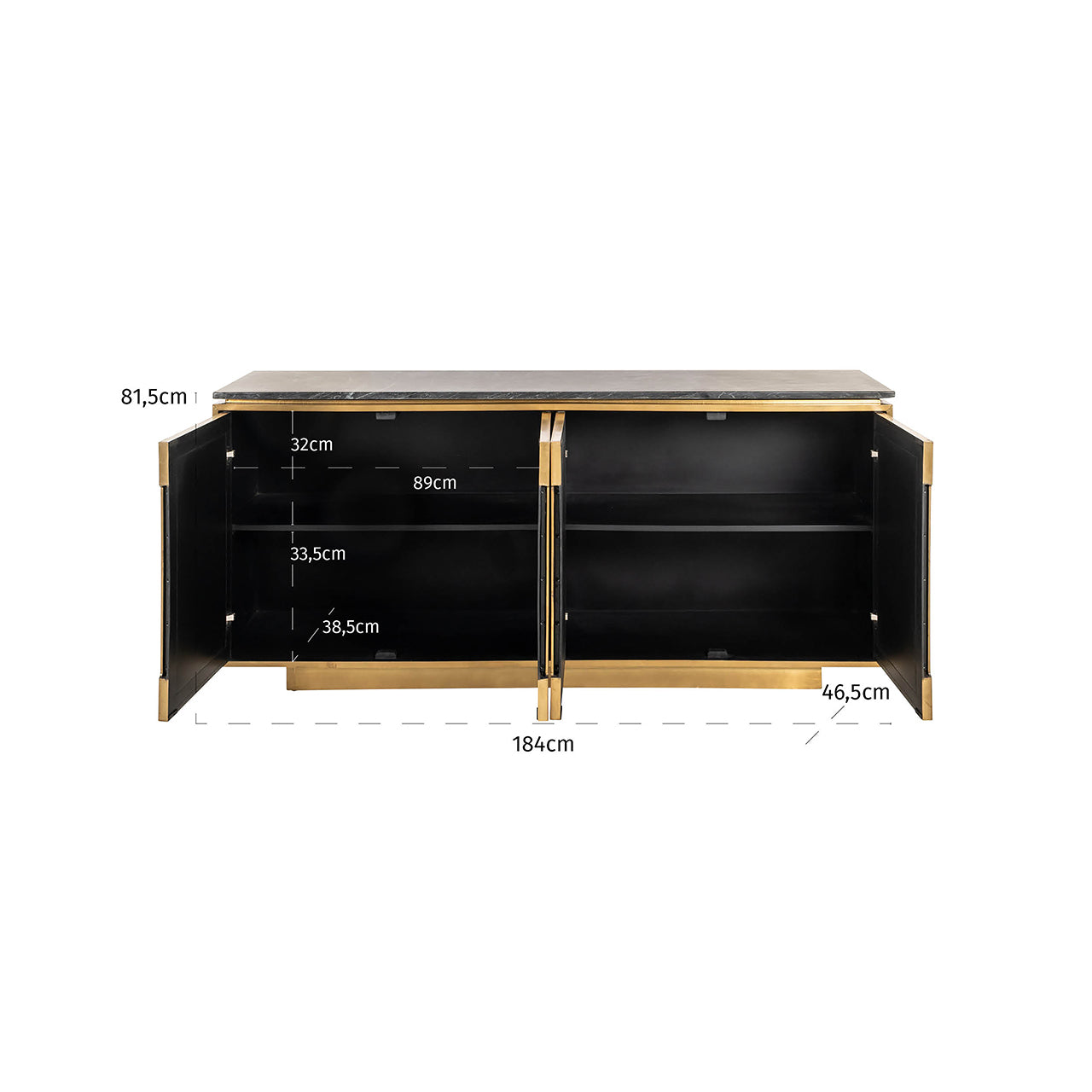 Sideboard Finsbury 4-doors (Black/gold)