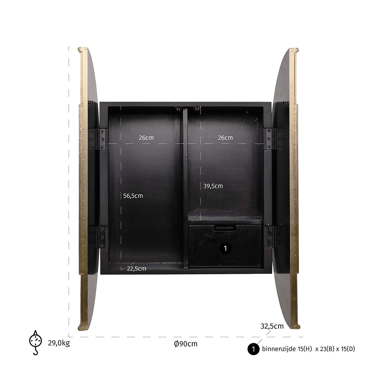 Wall cabinet Bowie 2-doors (Black/gold)