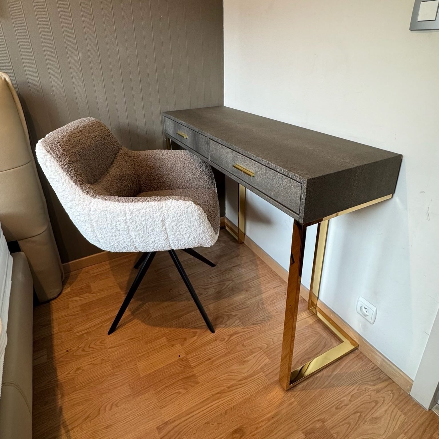 Chair - Ferrara White Bouclé + Brown Bouclé