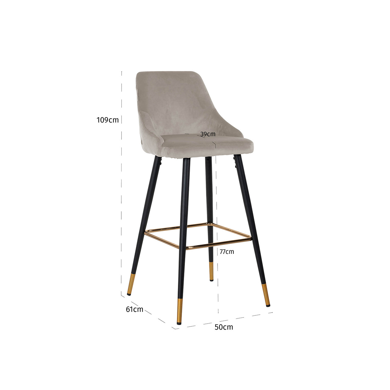 Bar stool Imani khaki velvet (Quartz Khaki 903)