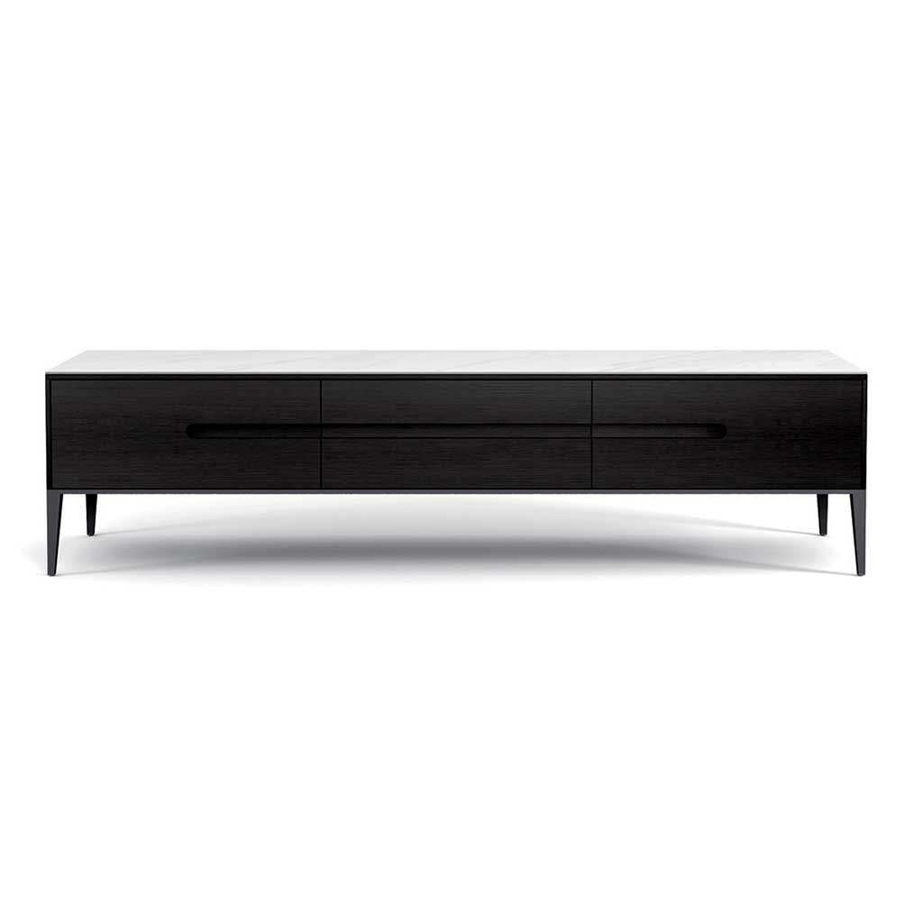 TV Unit Riga – Black Oak Veneer/White Ceramic