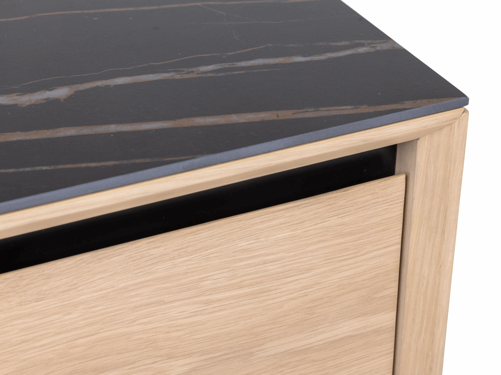 TV Unit Lima – White Washed Oak/Black Ceramic