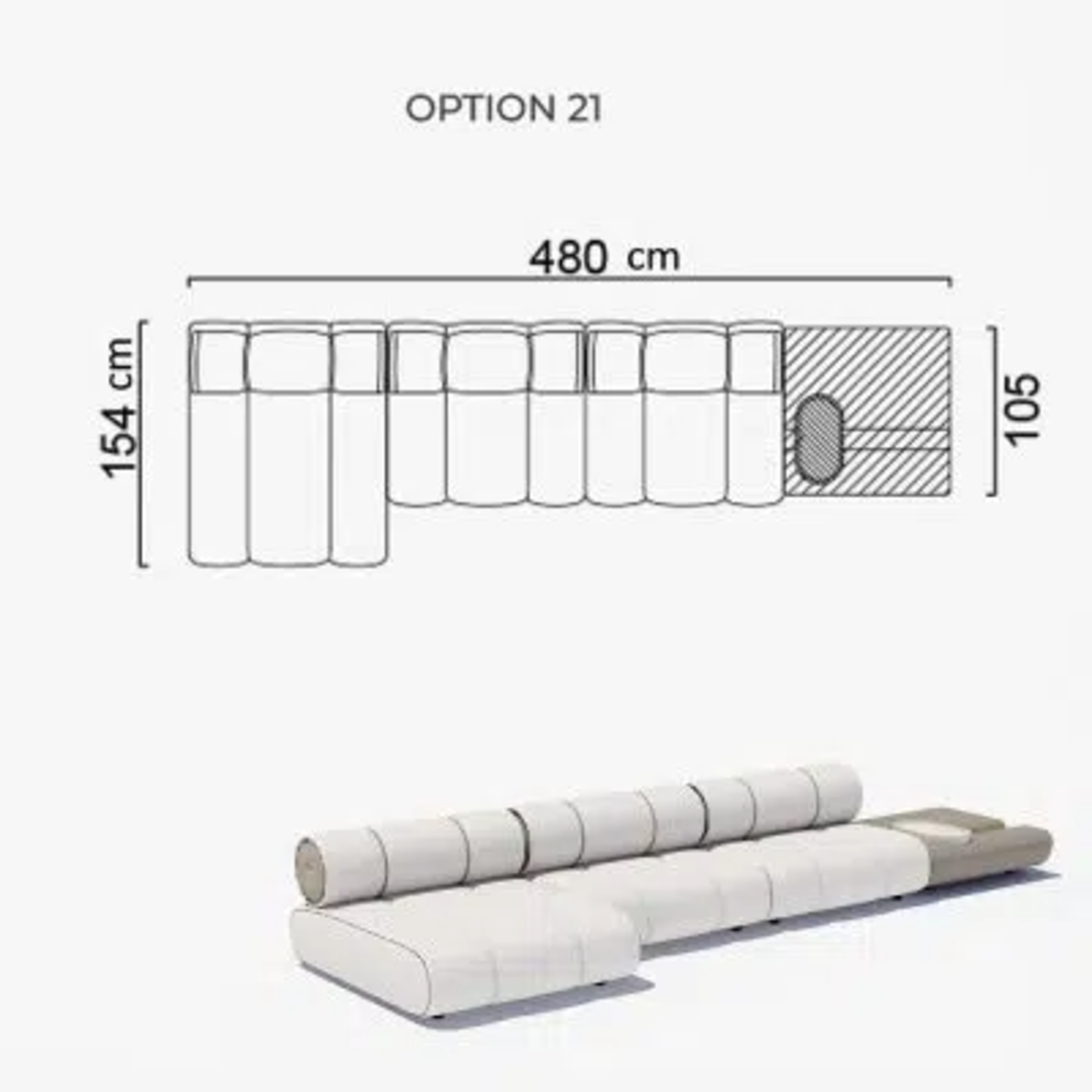 Sofa Orian White 154x480x105cm