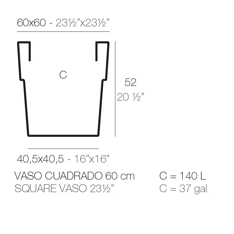 Square Vaso Pot 60X60X62