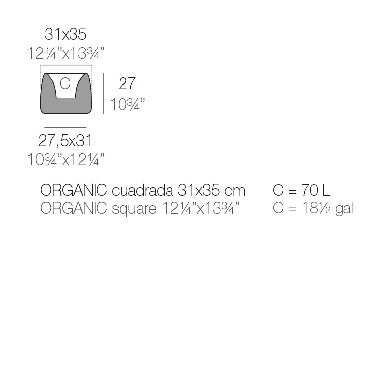 Organic Square Planter 31X34X27