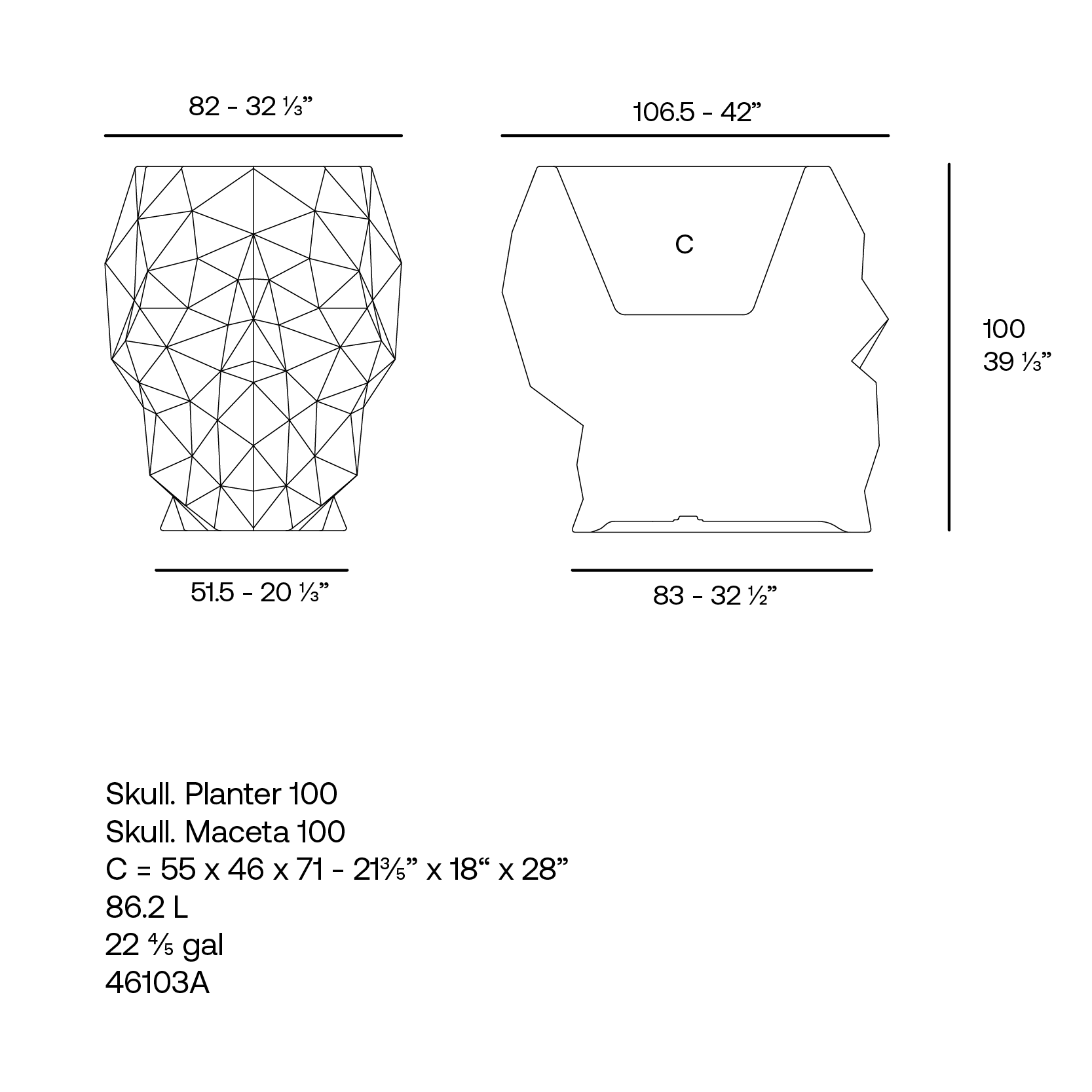 Skull Planter 107X82X100