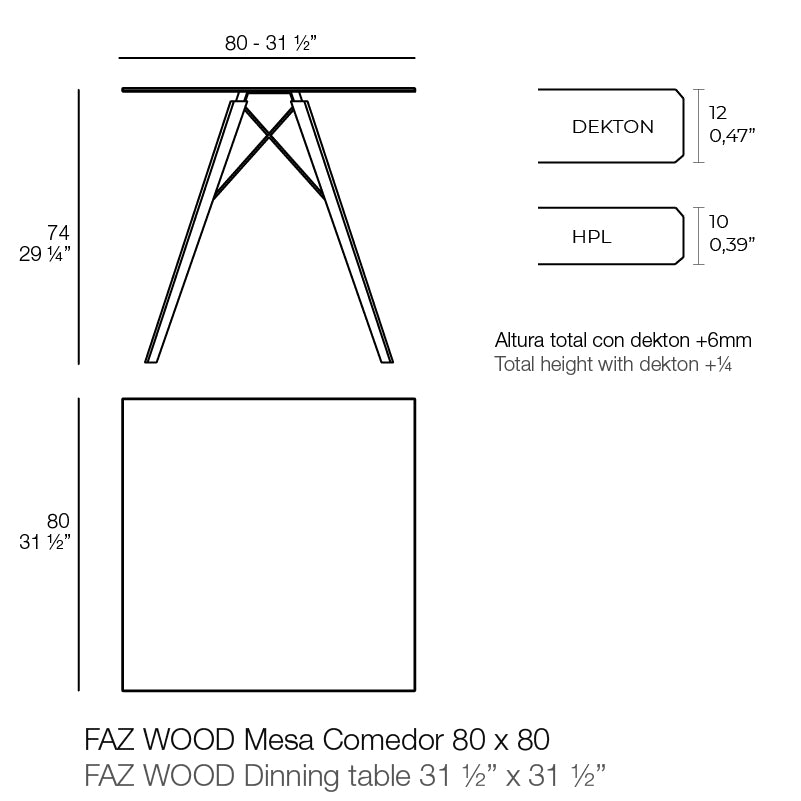 Faz - Wood Dining Table 80X80X74 Cm