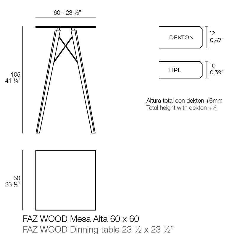 Faz - Wood High Table 60X60X105 Cm