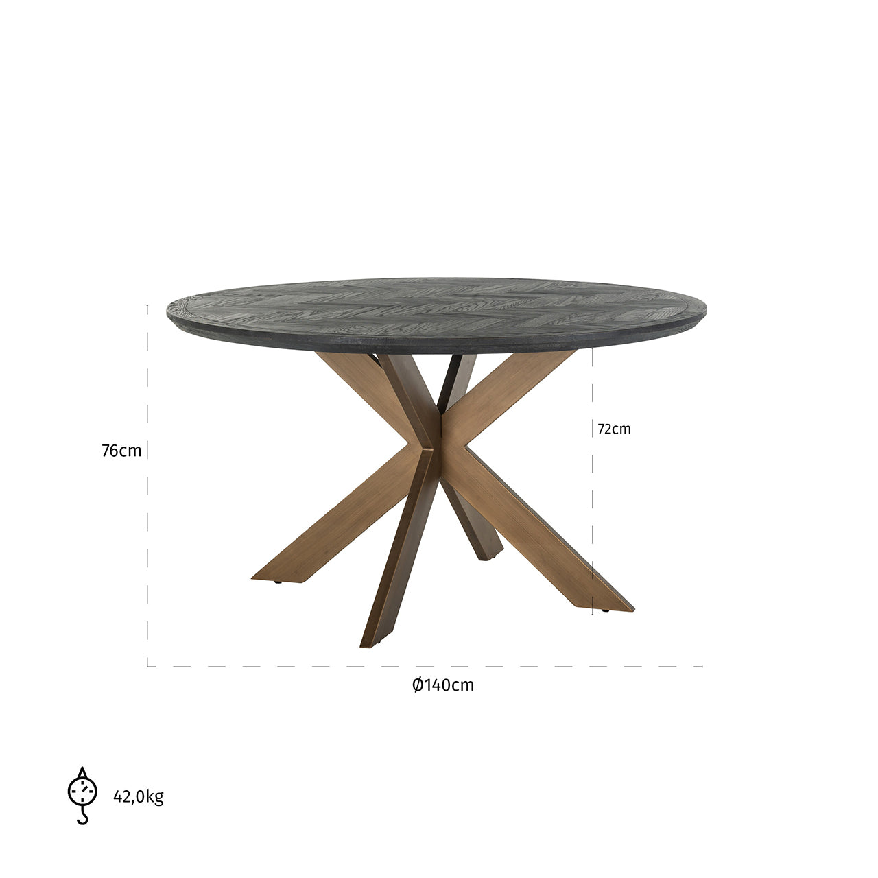 Dining table Blackbone brass 140Ø (Black rustic)
