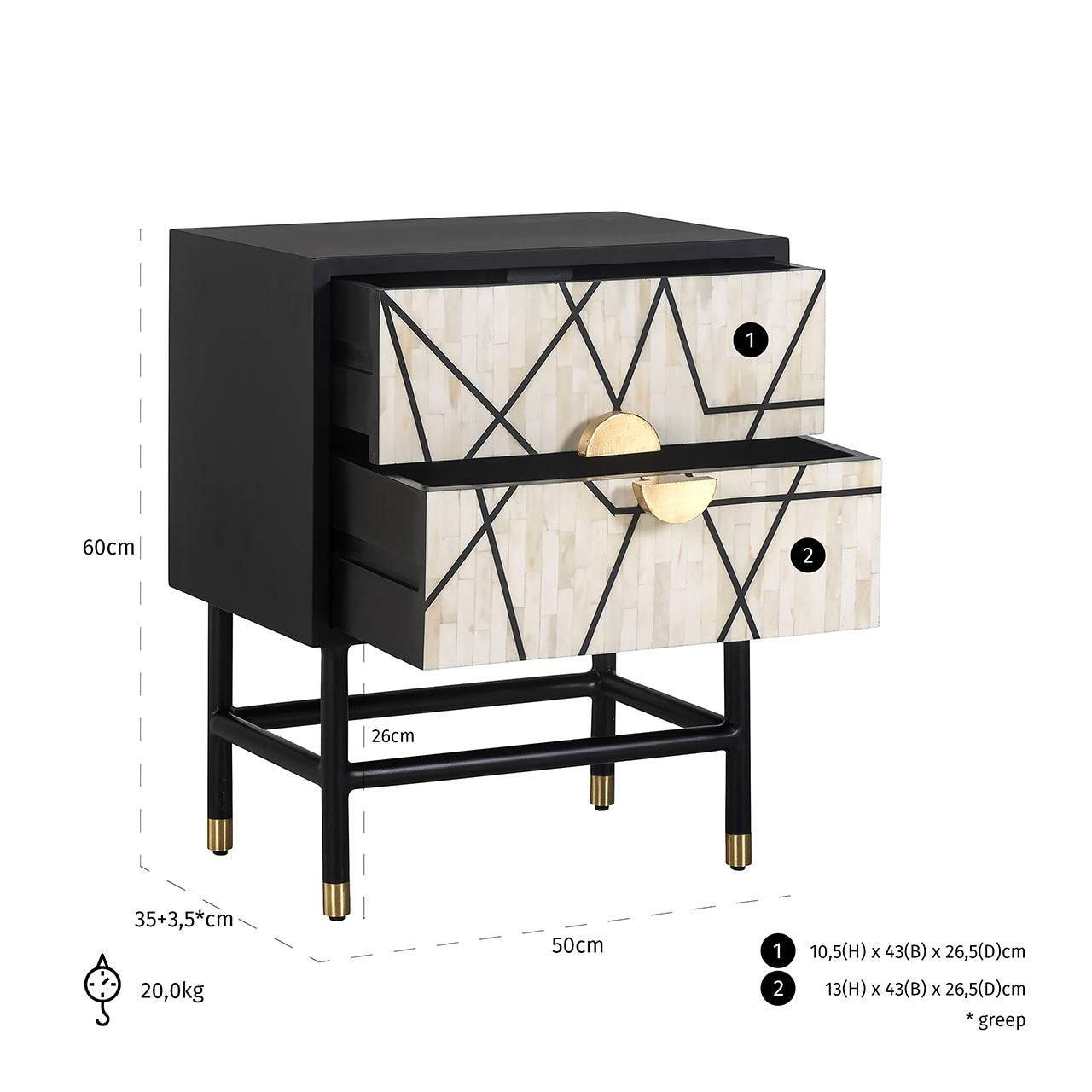 Nightstand Novas 2-drawers