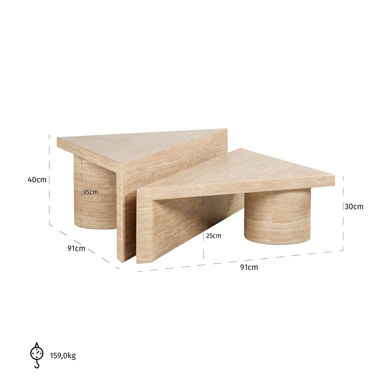 Coffee table Fictus set of 2 faux travertine (Beige)