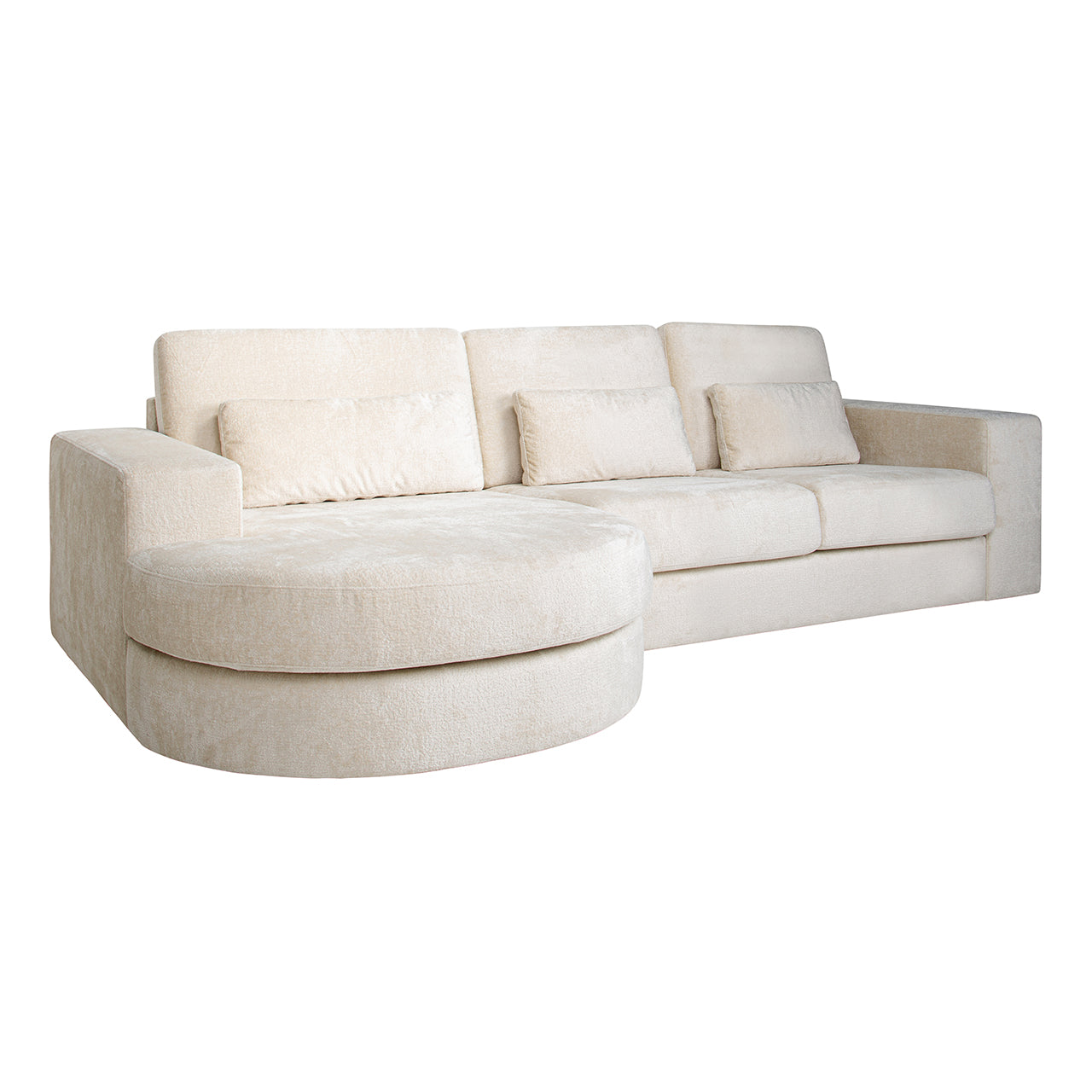 Sofa Felix lounge left round + 2,5 seats white chenille (Bergen 900 white chenille)