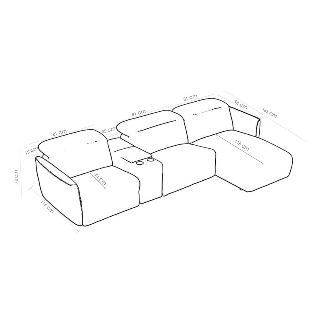 Sofa Valona - Dark Grey with Storage Console | 308 × 165 cm - Lounge Left