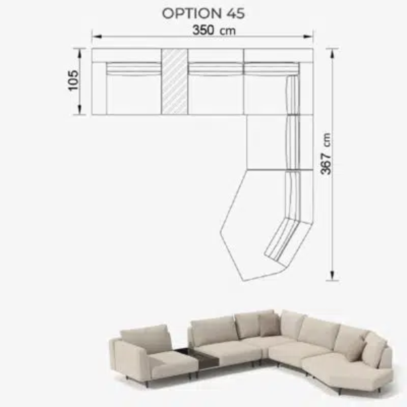 Sofa Love Off-White 350cm Lounge Right