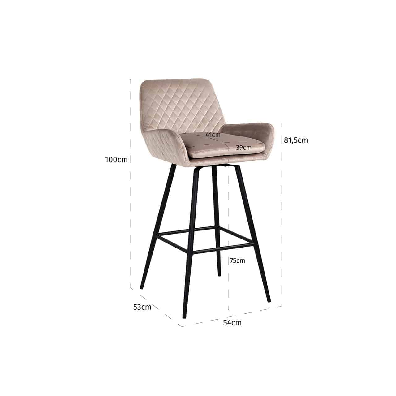 Bar stool Linsey swivel khaki velvet (Quartz Khaki 903)