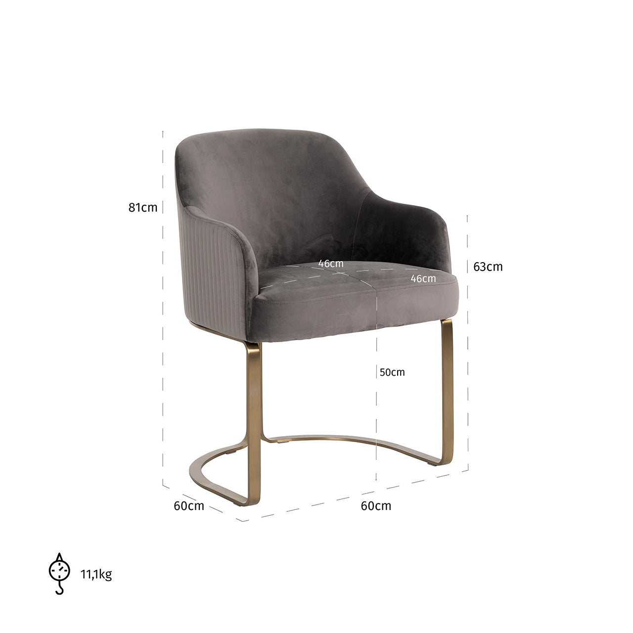 Chair Hadley - stone velvet / brushed gold (Quartz Stone 101)