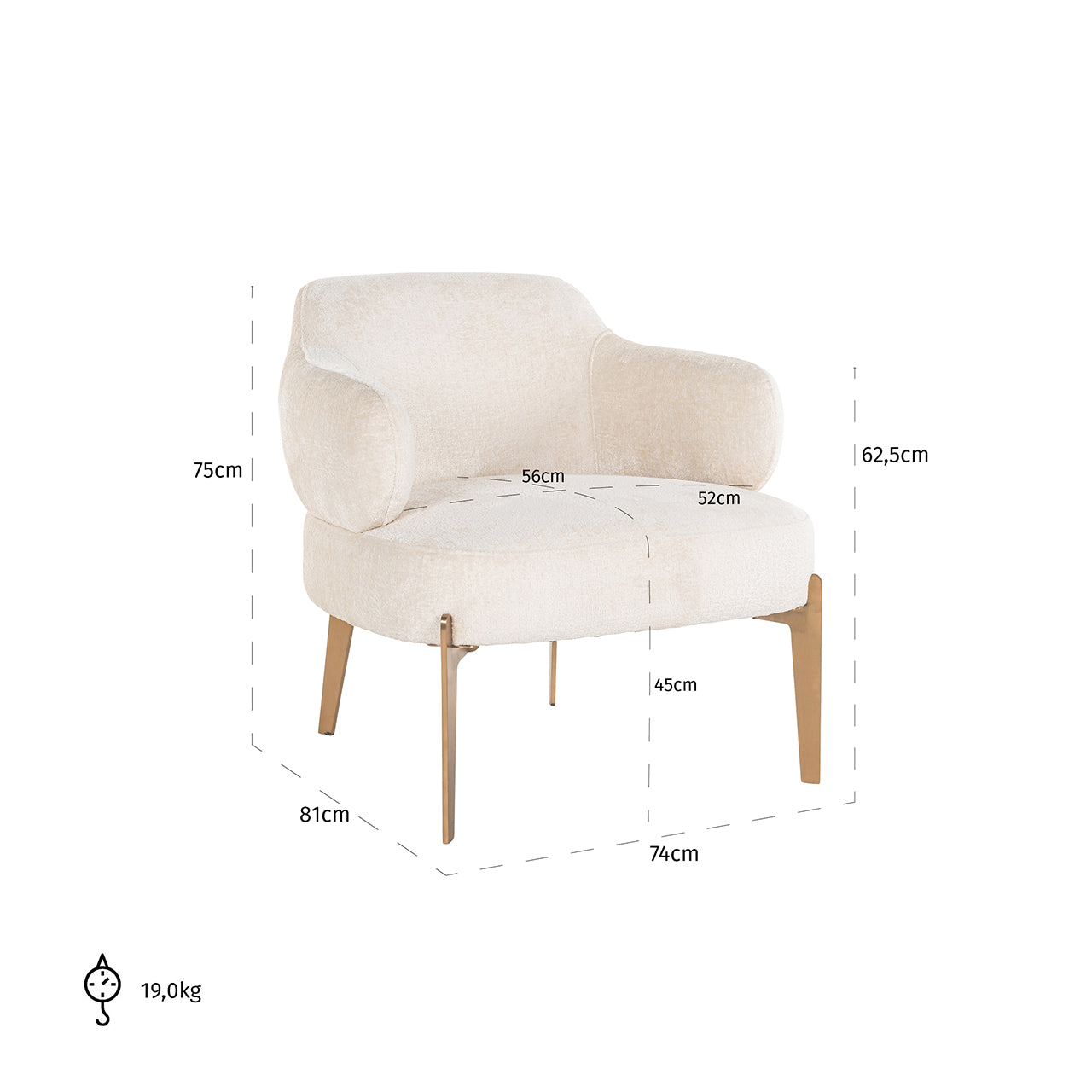Lounge chair Venus white chenille (Bergen 900 white chenille)