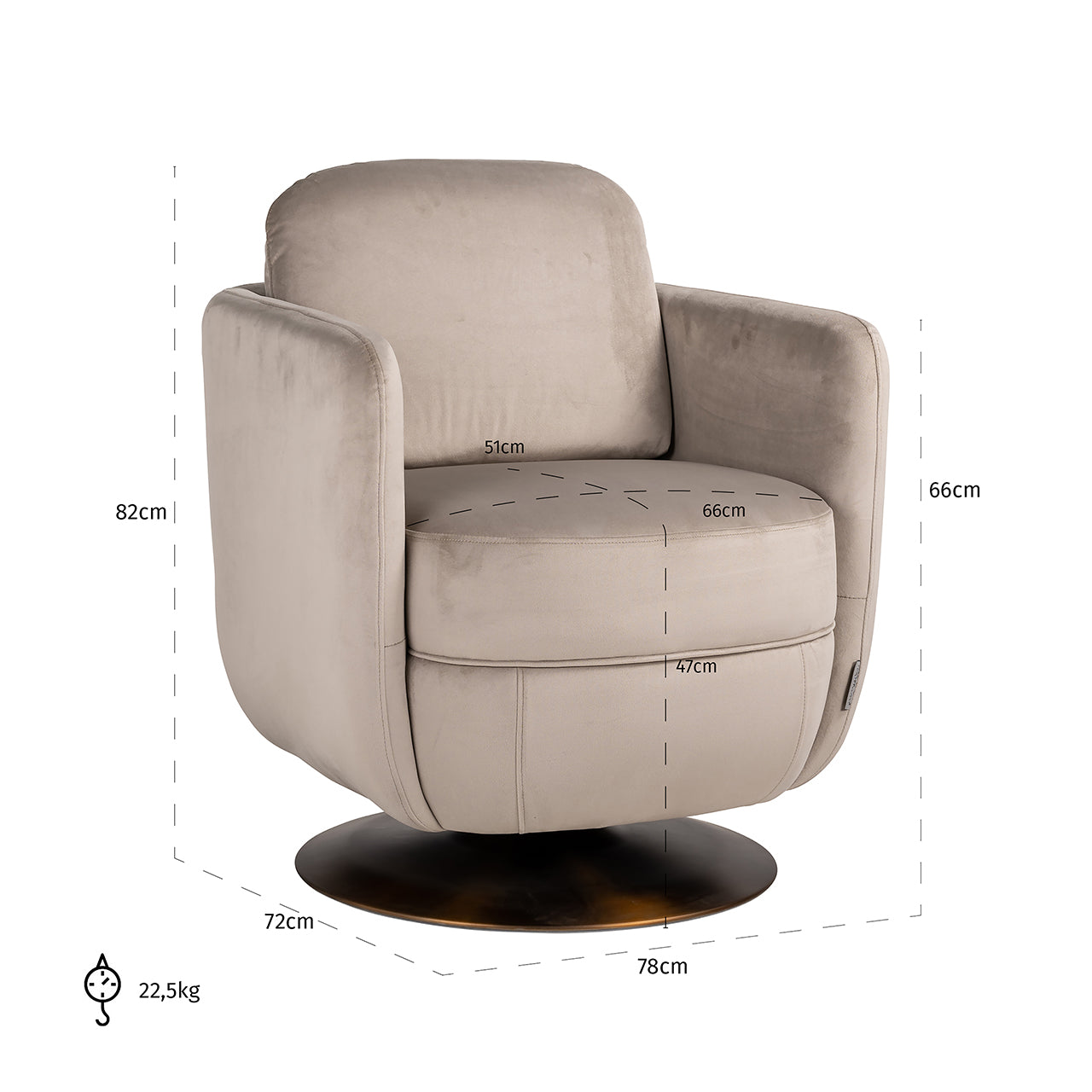 Swivel lounge chair Turner khaki velvet fire retardant (FR-Quartz 903 Khaki)