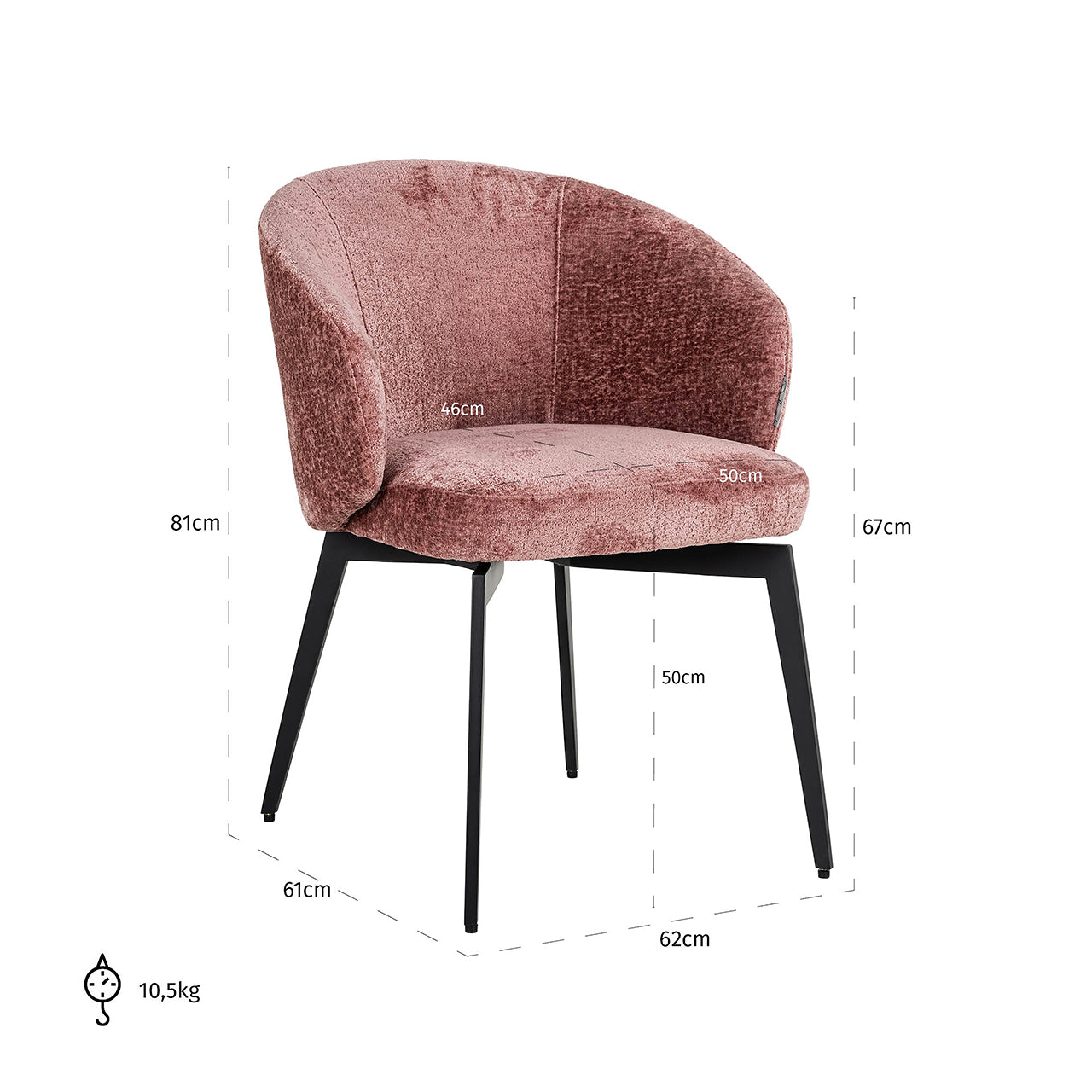 Chair Amphara - rose chenille fire retardant (Bergen 705 rose chenille)