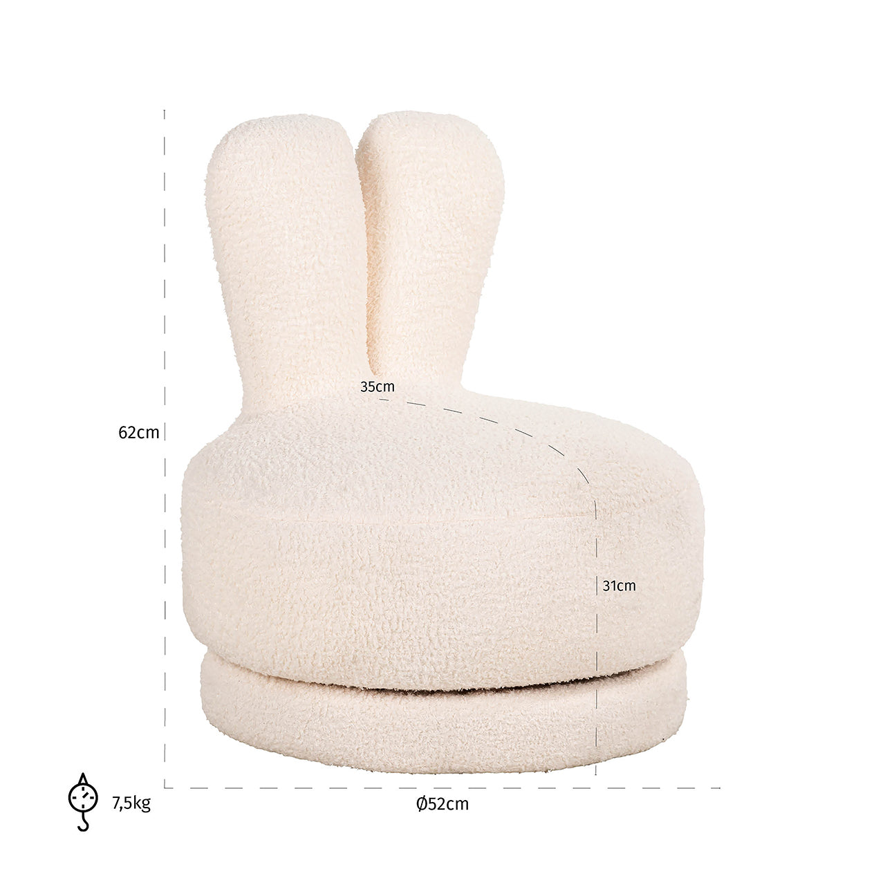 Kids swivel lounge Bunny white teddy (Teddy 14 White)