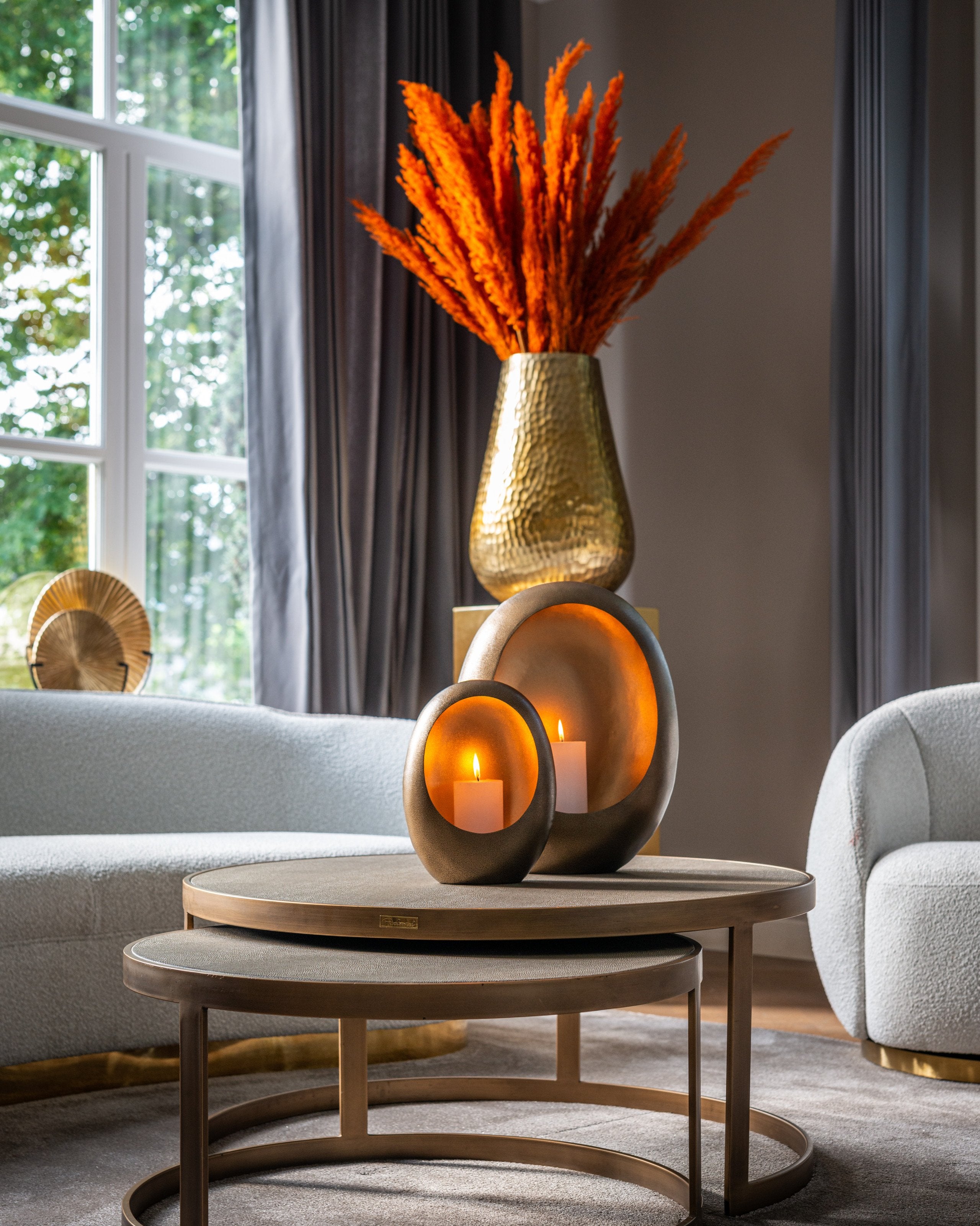 Coffee table Bloomville brass shagreen (Set of 2)