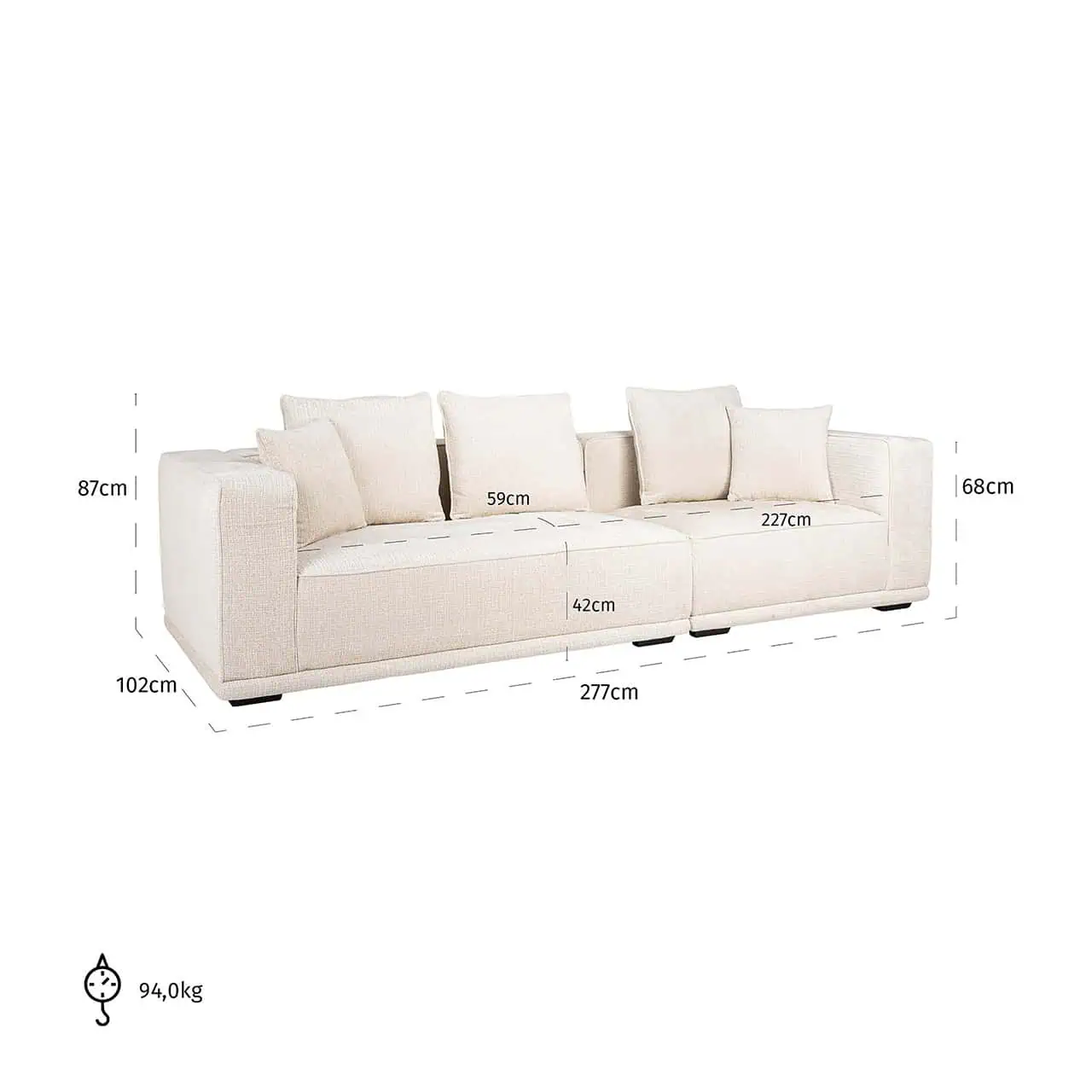 Sofa Lusso 3-seater Beige Chenille